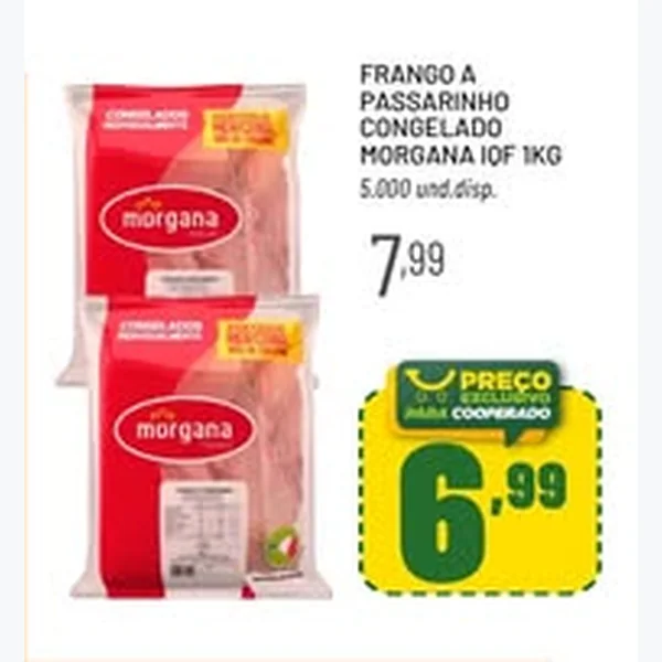 Recorte do encarte de Frango a Passarinho Congelado Iqf Morgana 1 kg