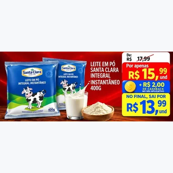 Leite em Pó Integral Instantâneo Santa Clara 400 g