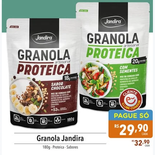 Recorte do encarte de Granola Proteica com Sementes Jandira 180 g