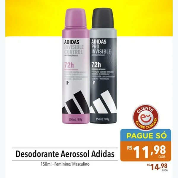 Recorte do encarte de Desodorante Aerossol Invisible Control Adidas 150 ml