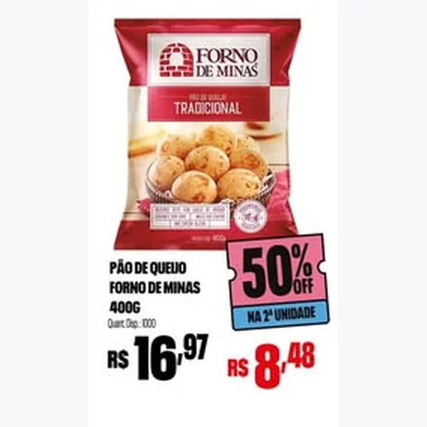 Recorte do encarte de Pão de Queijo Tradicional Forno de Minas 400 g