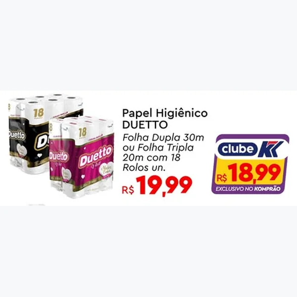 Recorte do encarte de Papel Higiênico Folha Dupla DUETTO 18 un × 30 un