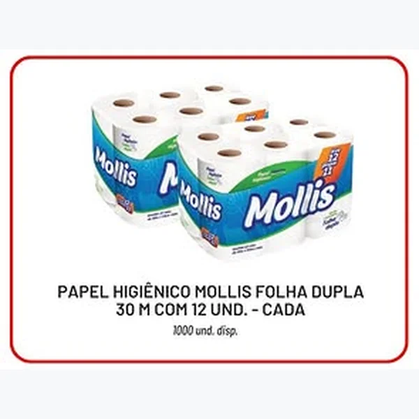 Papel Higiênico Folha Dupla Mollis 12 un × 30 un