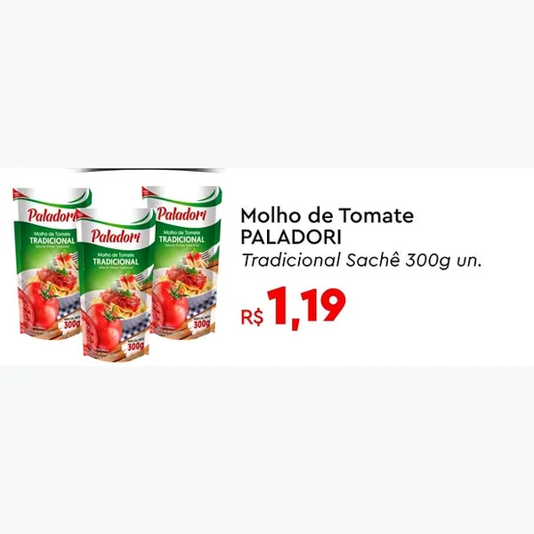 Recorte do encarte de Molho de Tomate Tradicional PALADORI 300 g