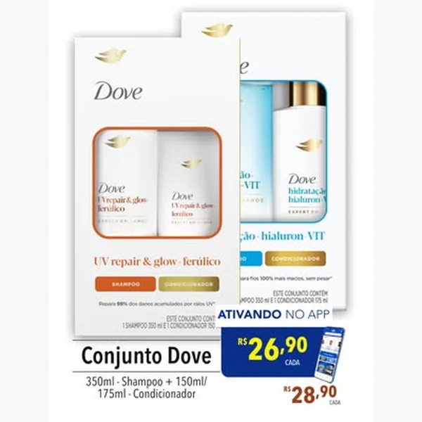 Recorte do encarte de Conjunto Shampoo e Condicionador Hidratação Hialuron-vit Dove 2 un × 350 ml
