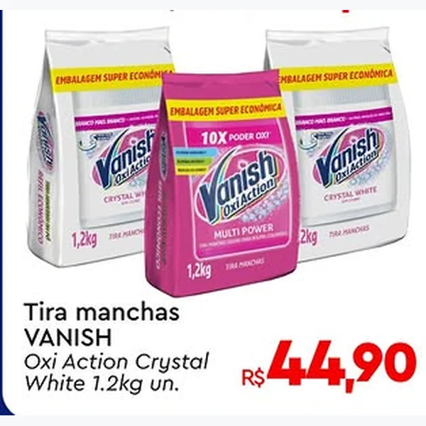Recorte do encarte de Tira Manchas Oxi Action Crystal White Vanish 1,2 kg