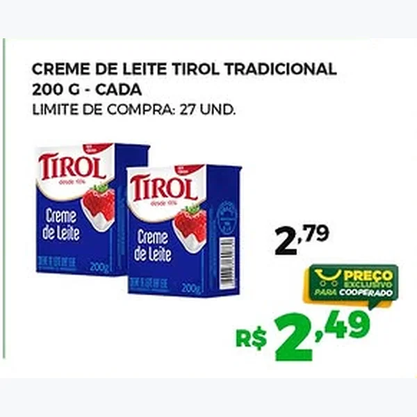 Recorte do encarte de Creme de Leite Tradicional Tirol 200 g