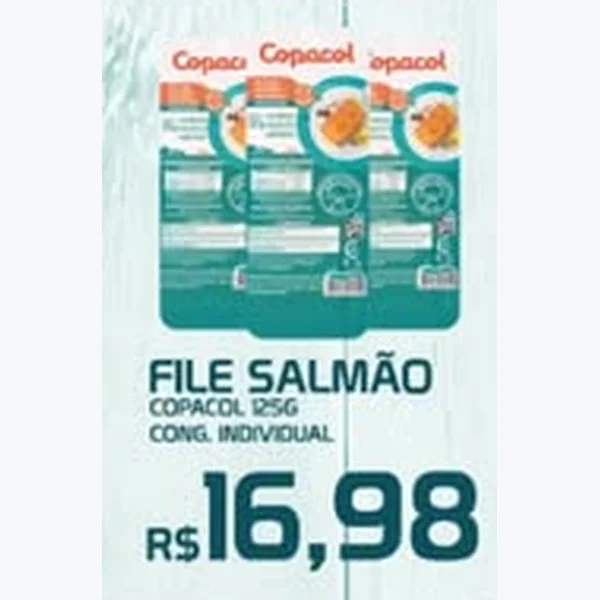 Recorte do encarte de Filé Salmão Cong. Individual Copacol 125 g
