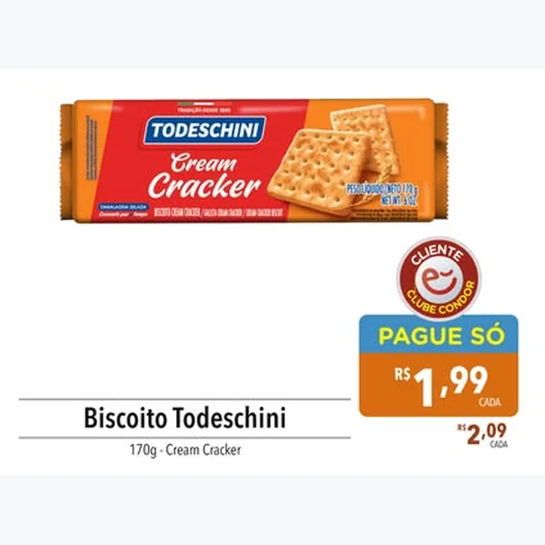 Recorte do encarte de Biscoito Cream Cracker Todeschini 170 g