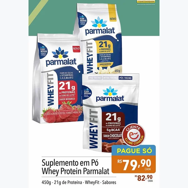 Recorte do encarte de Suplemento em Pó Whey Protein Wheyfit Sabor Morango Parmalat 450 g