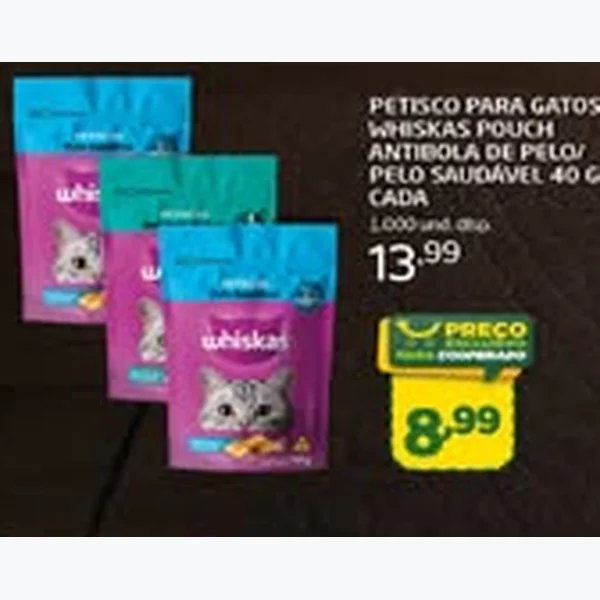 Recorte do encarte de Petisco para Gatos Antibola de Pelo Whiskas 40 g