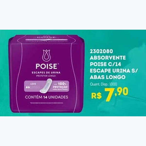 Recorte do encarte de Absorvente Escape Urina Protetor Longo Poise 14 un