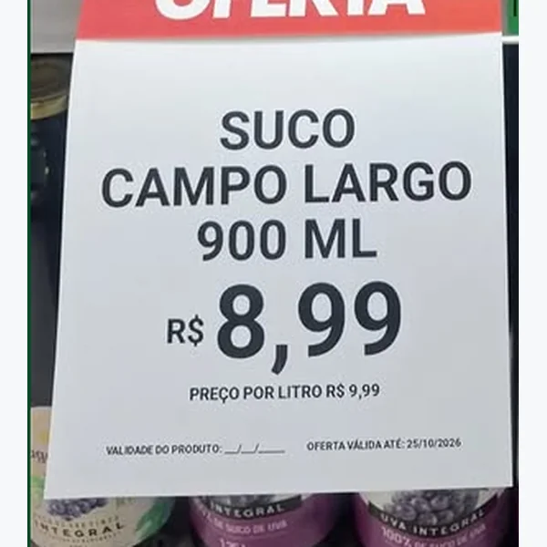 Recorte do encarte de Suco de Uva Campo Largo 900 ml
