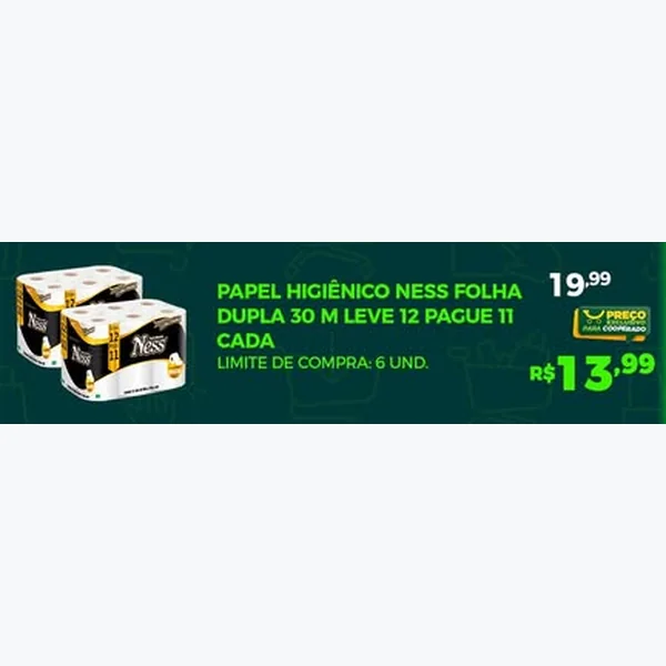 Recorte do encarte de Papel Higiênico Folha Dupla Ness 12 un × 30 un