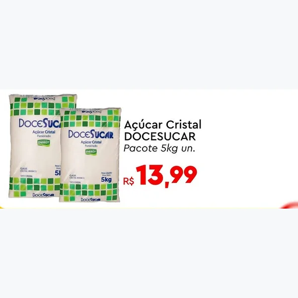 Recorte do encarte de Açúcar Cristal Docesucar 5 kg