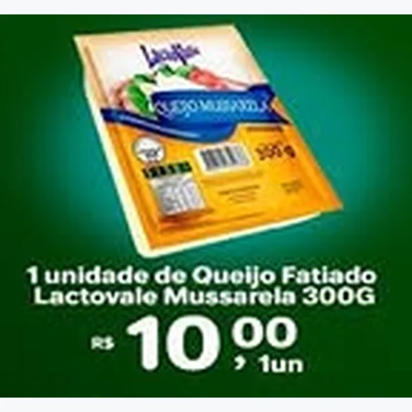 Recorte do encarte de Queijo Fatiado Mussarela Lactovale 300 g