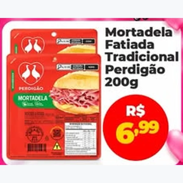 Recorte do encarte de Mortadela Fatiada Tradicional Perdigão 200 g