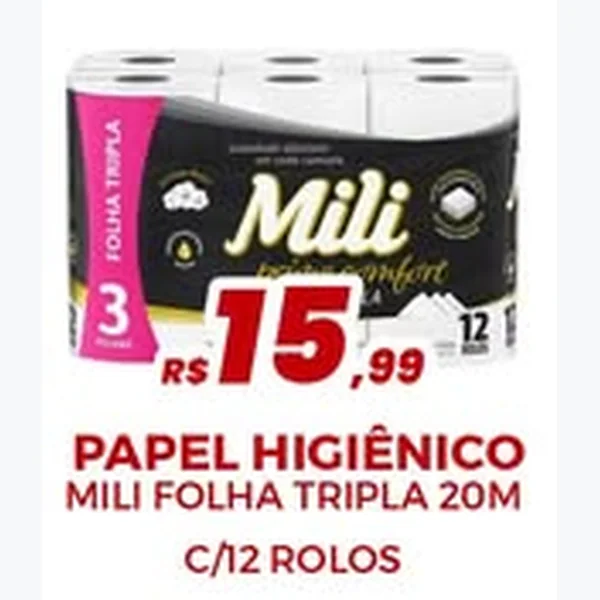 Papel Higiênico Folha Tripla Mili 12 un × 20 un