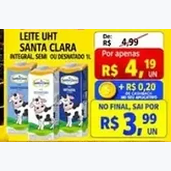 Recorte do encarte de Leite Uht Integral, Semi Ou Desnatado Santa Clara 1 L