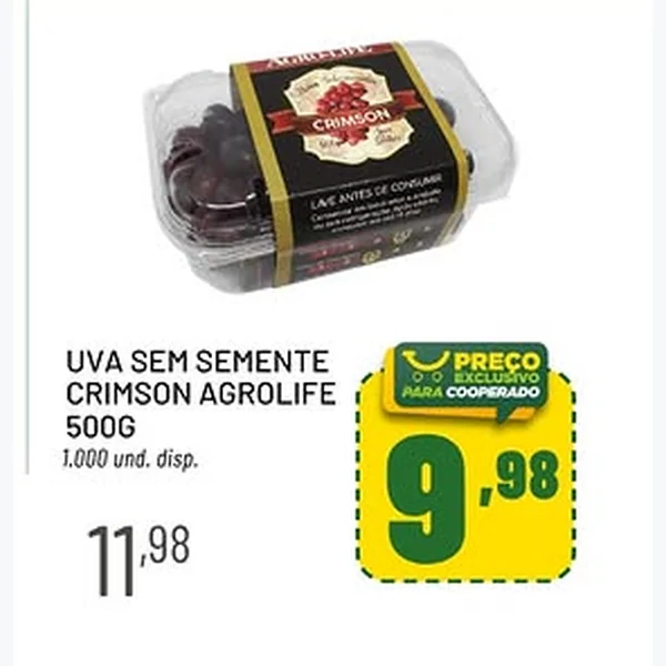 Recorte do encarte de Uva sem Semente Crimson Agrolife 500 g