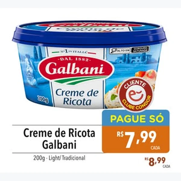 Recorte do encarte de Creme de Ricota Tradicional Galbani 200 g