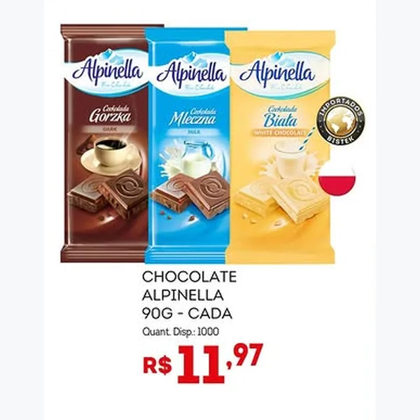 Recorte do encarte de Chocolate Mleczna Alpinella 90 g