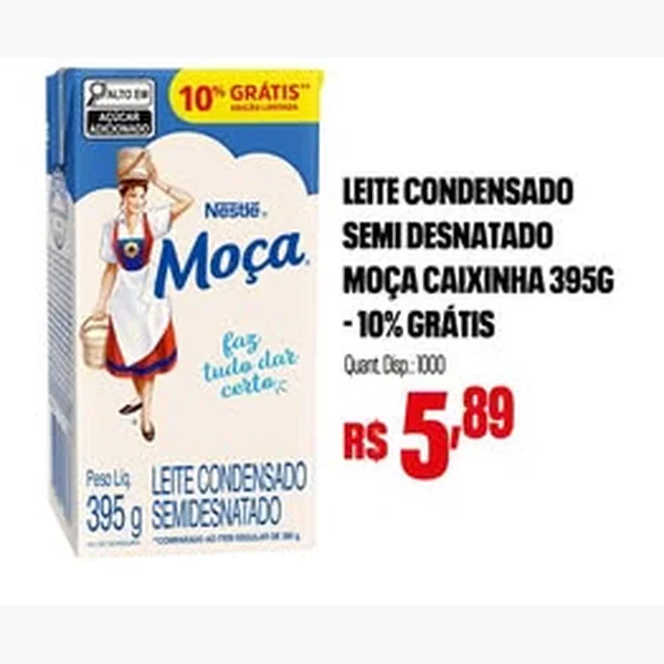 Recorte do encarte de Leite Condensado Semi Desnatado Moça 395 g