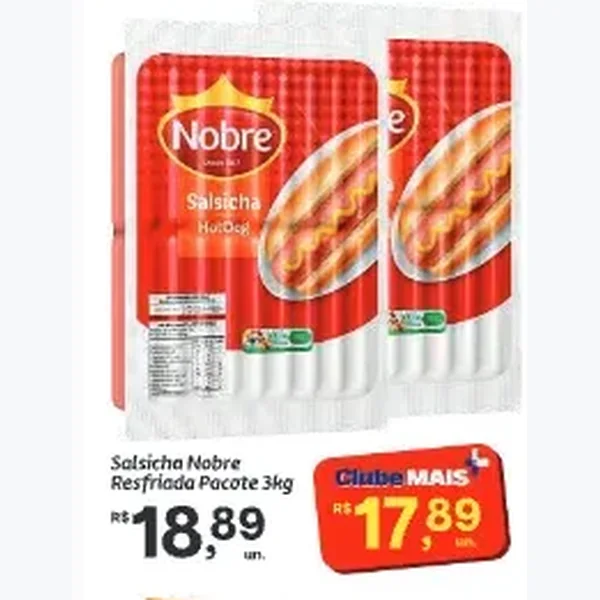 Recorte do encarte de Salsicha Hot Dog Nobre 3 kg
