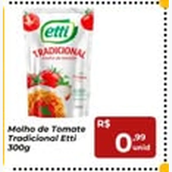 Recorte do encarte de Molho de Tomate Tradicional Etti 300 g