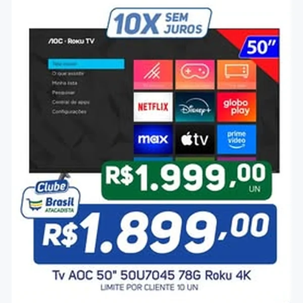 Recorte do encarte de Tv 50" 50u7045 78g Roku 4k AOC