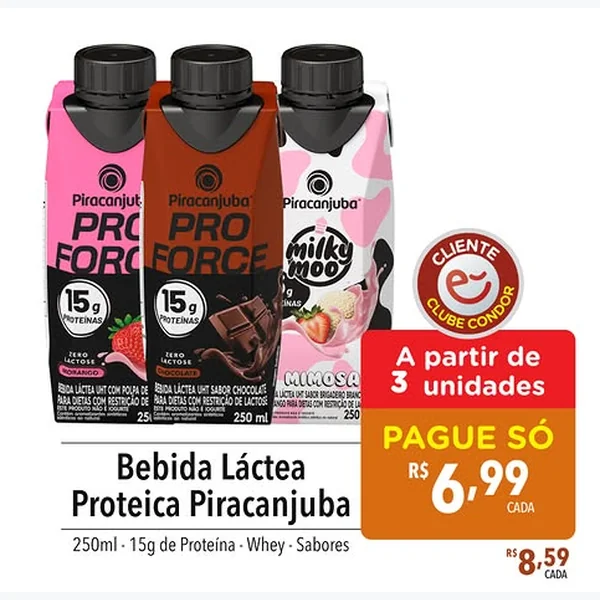 Recorte do encarte de Bebida Láctea Proteica Piracanjuba 250 ml