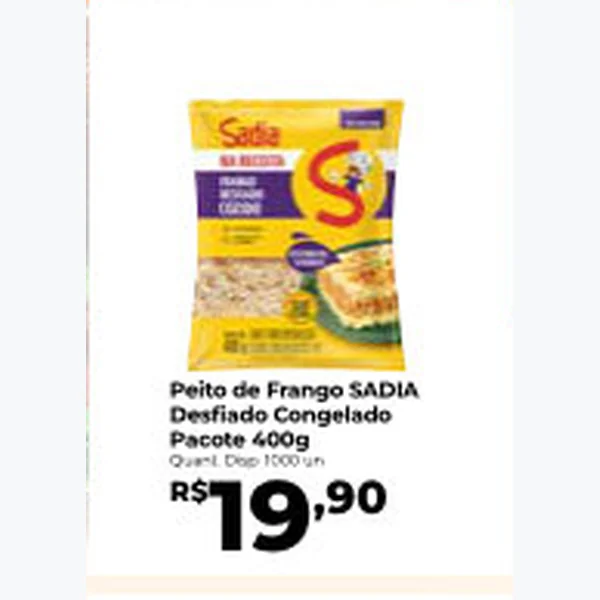 Recorte do encarte de Peito de Frango Desfiado SADIA 400 g