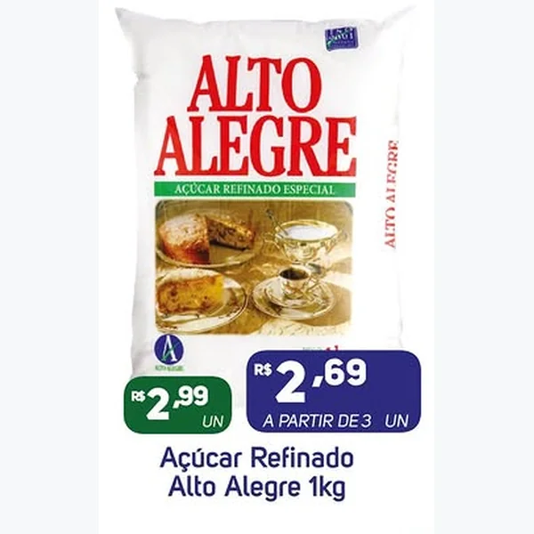 Recorte do encarte de Açúcar Refinado Especial Alto Alegre 1 kg