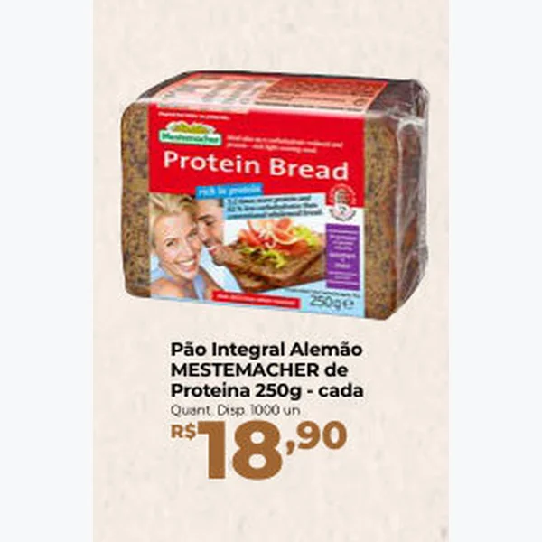 Recorte do encarte de Pão Integral Alemão de Proteína MESTEMACHER 250 g