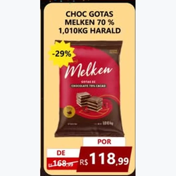 Recorte do encarte de Gotas de Chocolate 70% Cacau Harald 1,01 kg