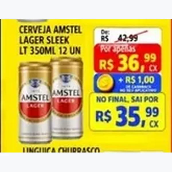 Recorte do encarte de Cerveja Lager Sleek Amstel 12 un × 350 ml