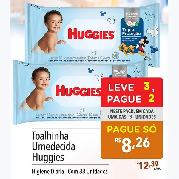 Recorte do encarte de Toalhinha Umedecida Tripla Proteção Huggies 88 un