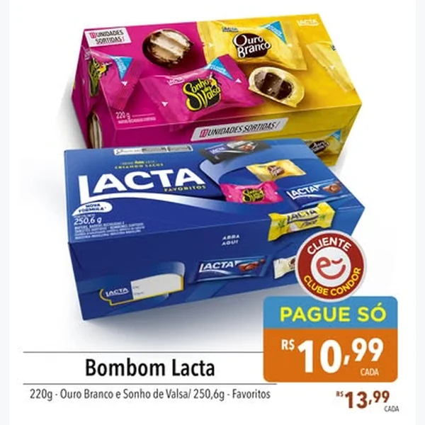 Recorte do encarte de Bombom Lacta 220 g