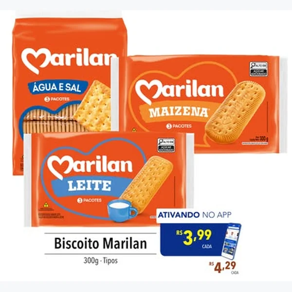 Recorte do encarte de Biscoito Água e Sal Marilan 300 g