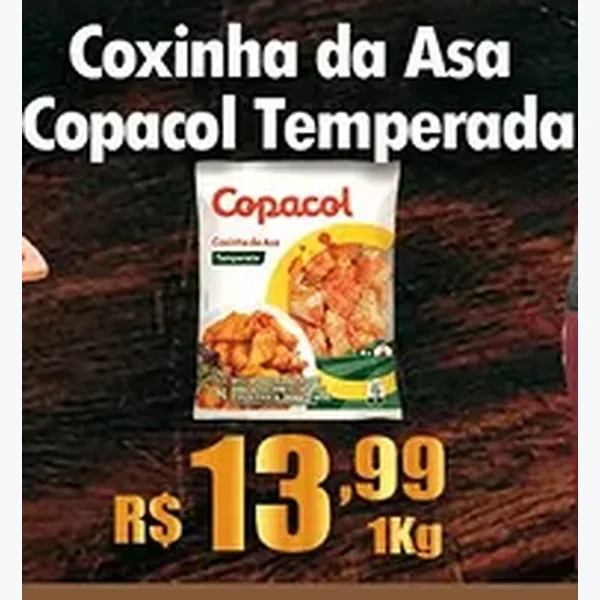 Recorte do encarte de Coxinha da Asa Temperada Copacol 1 kg