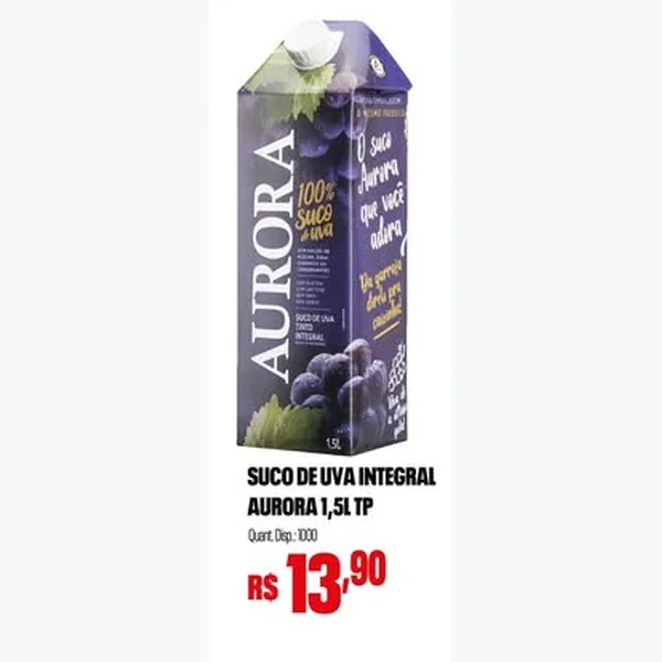 Recorte do encarte de Suco de Uva Integral Aurora 1,5 L