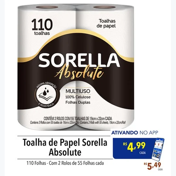Toalha de Papel Absolute Sorella 2 un × 55 un