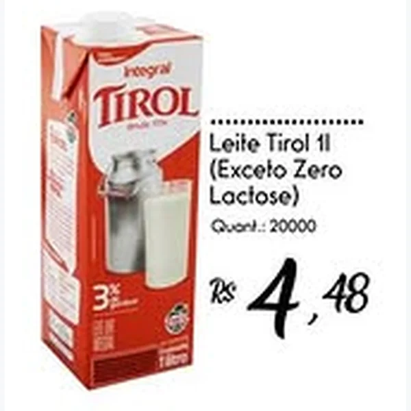 Recorte do encarte de Leite Integral Tirol 1 L