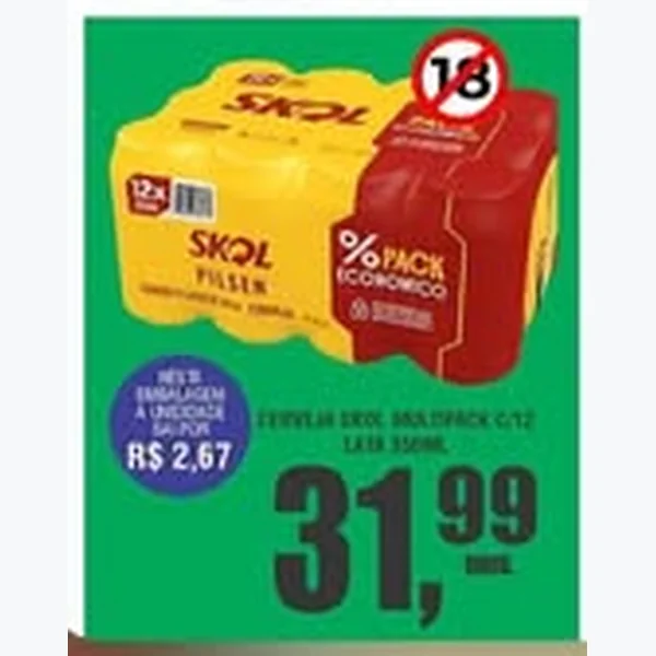 Cerveja Pilsen Skol 12 un × 350 ml