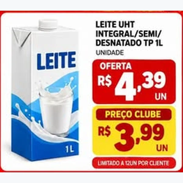 Recorte do encarte de Leite Uht Integral/semi/desnatado 1 L
