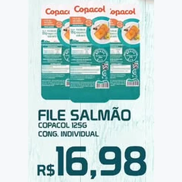 Recorte do encarte de Filé de Salmão Congelado Individual Copacol 125 g