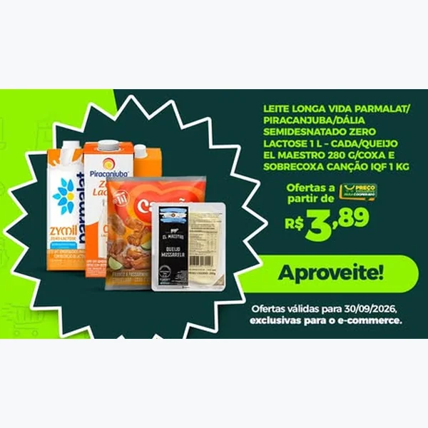 Recorte do encarte de Leite Longa Vida Semidesnatado Zero Lactose Dália 1 L