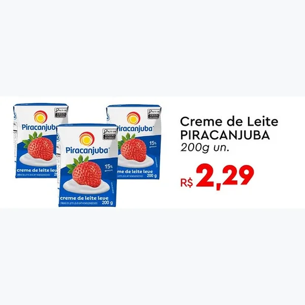 Recorte do encarte de Creme de Leite Leve Piracanjuba 200 g