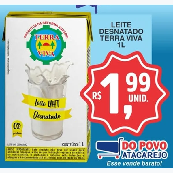 Leite Uht Desnatado Terra Viva 1 L