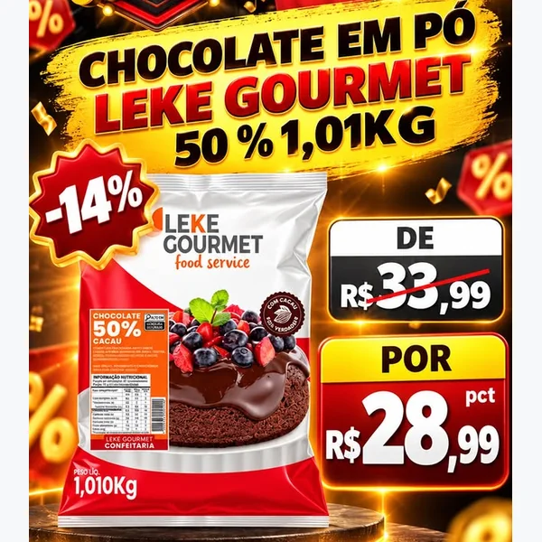 Chocolate em Pó 50% Cacau Leke Gourmet 1,01 kg